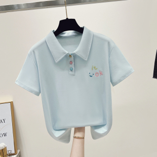 刺绣POLO衫 女童超好看纯棉短袖 中大童装 t恤2025夏装 超火上衣 新款
