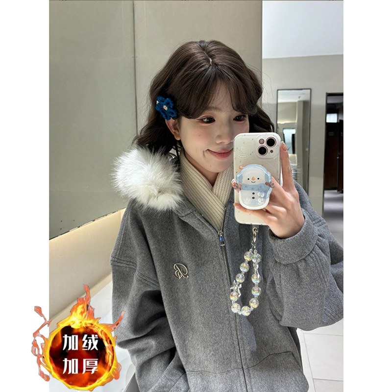 【可拆毛领】女童超好看冬装外套2025秋冬新款中大童加绒开衫卫衣