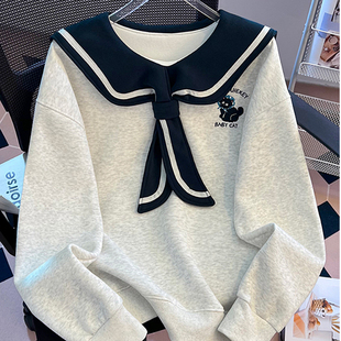 女童今年流行爆款卫衣2026新款春装中大童洋气时髦海军领刺绣上衣