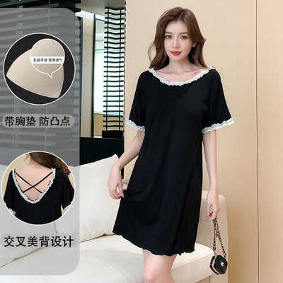莫代尔睡裙带胸垫性感夏季露背