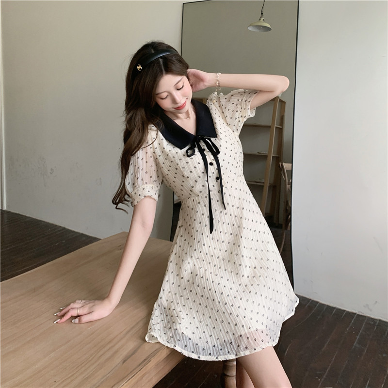 Real auction real price baby collar dress women's summer French style slim skirt first love small long skirt