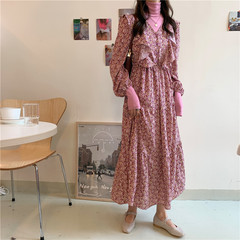 Women's new Korean fashion V-neck temperament medium length skirt