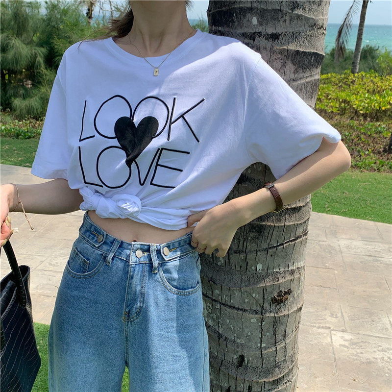 Real price new letter love printing loose and versatile short sleeve T-shirt