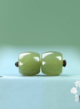 8*7mm湖水绿色天然和田玉直切老型珠配珠DIY配件手链隔珠古风A10