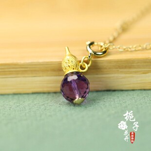 8*15mm小葫芦天然紫晶镶嵌铜镀金小提留带活扣15mmdiy项链耳坠D53