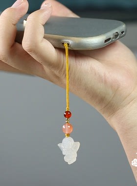 天然白玛瑙天使玉坠闺蜜款手机链