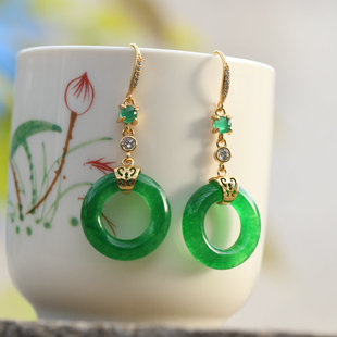 游山恋项链吊坠翡翠玉石绿色圆环平安扣耳坠发簪圆圈耳饰簪子古风