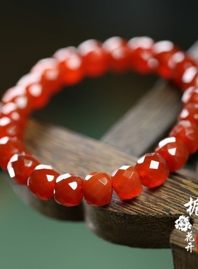 天然红玛瑙刻面闪钻手链