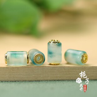 天然玉石飘蓝管桶珠约8*13mm镶孔2mmDIY项链挂链饰品玉坠配饰C172