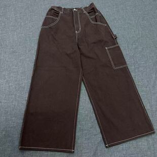 好物 抖音商城爆款 棕色明显直筒帅气明线休闲裤 25032208