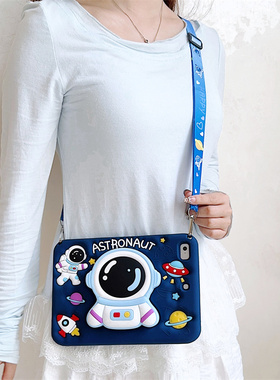 适用三星平板S6lite男童宇航员折叠支架SM-P610全包卡通外壳P613硅胶套P615C蓝色胶壳X210支撑外壳a7lite后壳