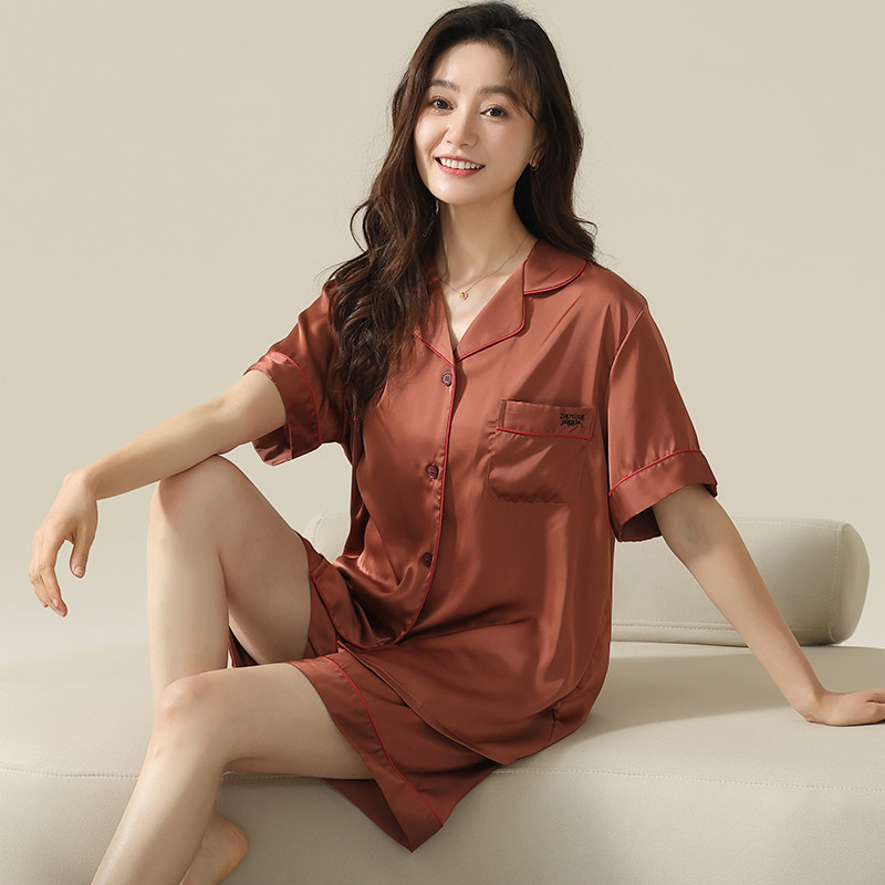 丝绸睡衣女夏季薄款短袖开衫