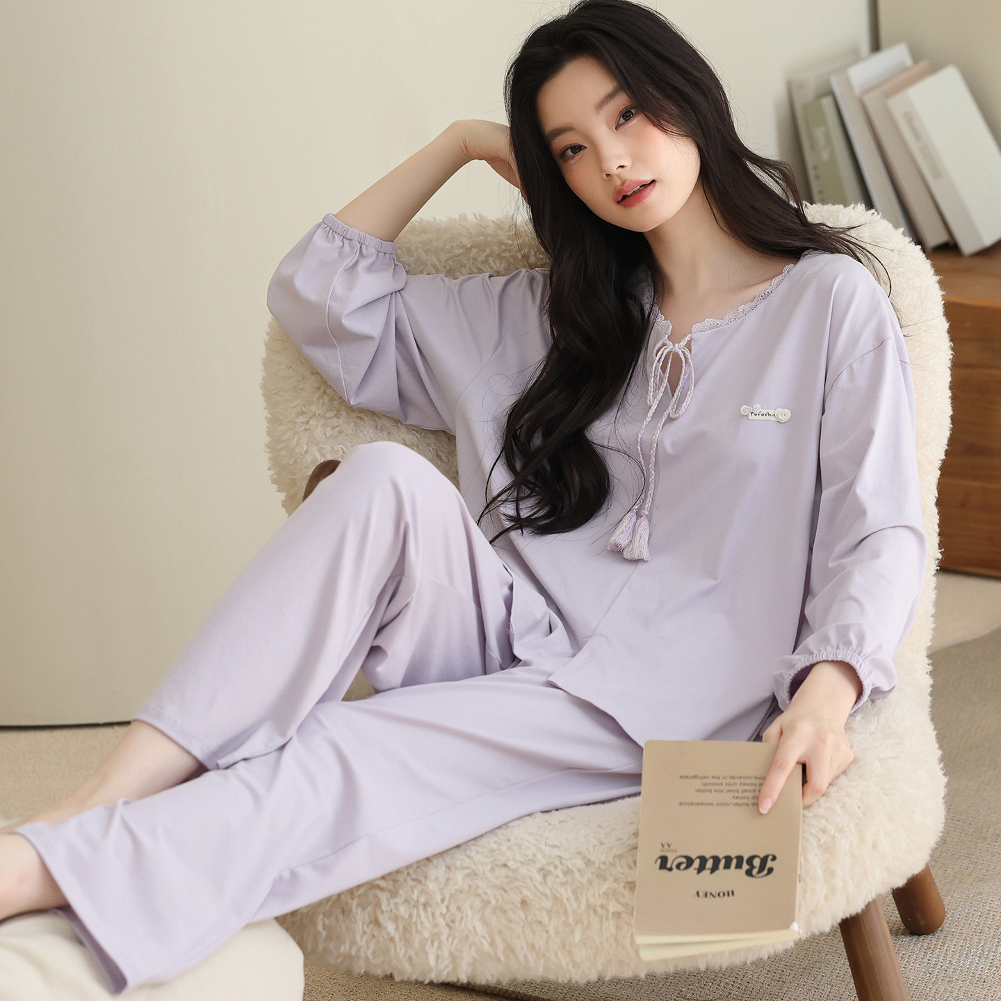 睡衣女士长袖纯棉薄款套头甜美