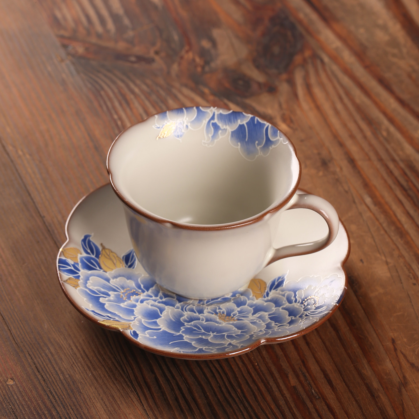 熹言 汝窑牡丹咖啡杯套装中式复古轻奢高档陶瓷茶杯水杯闺蜜礼物