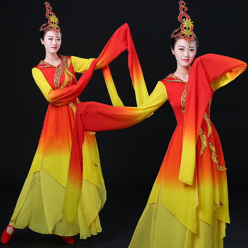 古典舞演出服女飄逸水袖舞蹈服裝現代中國風漸變色采薇驚鴻舞成人