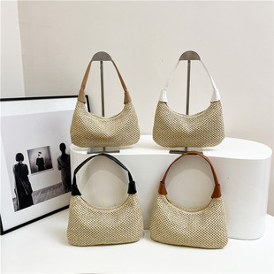 小众手提草编包包女夏季2025新款潮复古百搭饺子包海边沙滩腋下包