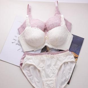 女85BD 内衣裤 日系少女简约甜美小胸聚拢大码 有钢圈中鸡心内衣套装