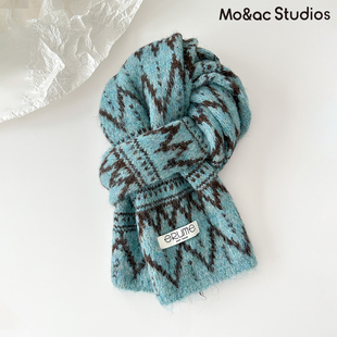 2025新款费尔岛提花波浪纹含羊毛针织围巾男女冬季保暖显白围脖