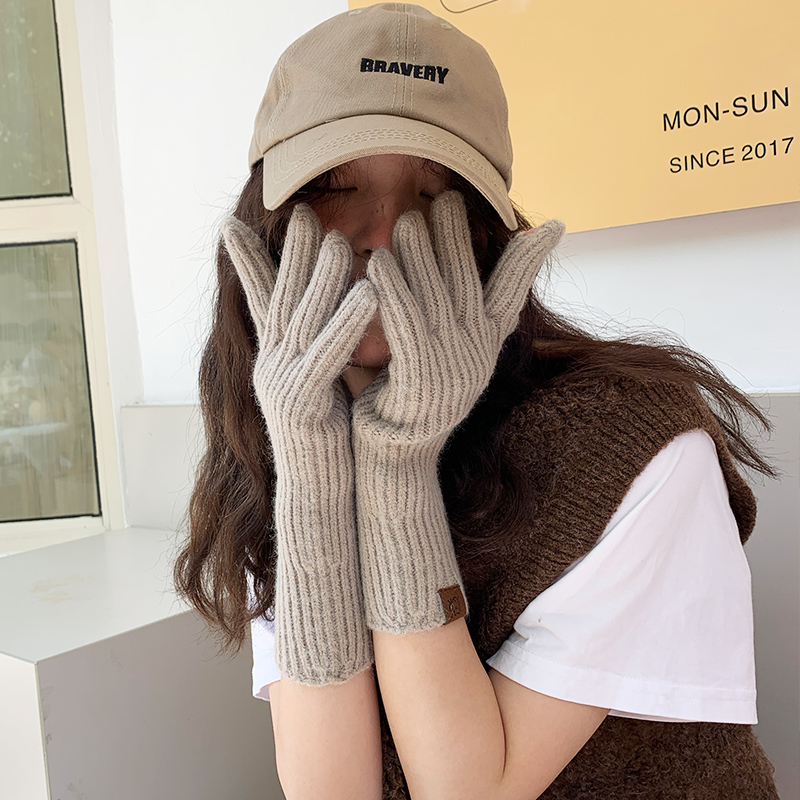 新款纯色加长手套露指女冬季软妹毛线秋冬保暖长款网红针织手套潮