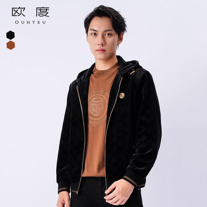 OUHTEU/欧度男士夹克外套连帽黑色潮流合体版型秋冬季
