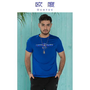 修身 短袖 OUHTEU T恤圆领针织蓝色时尚 夏季 欧度男士 版