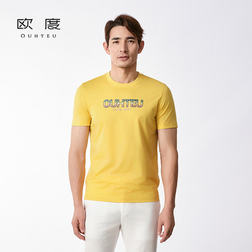 OUHTEU/欧度休闲短袖T恤黄色男合体版夏季2147