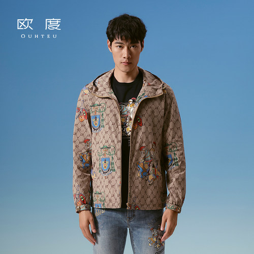 OUHTEU/欧度【聚酯纤维】时尚连帽夹克外套修身版春秋季3235