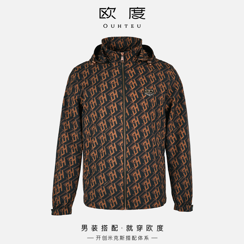 OUHTEU/欧度男士夹克外套可脱卸帽聚酯纤维面料时尚修身版秋冬季