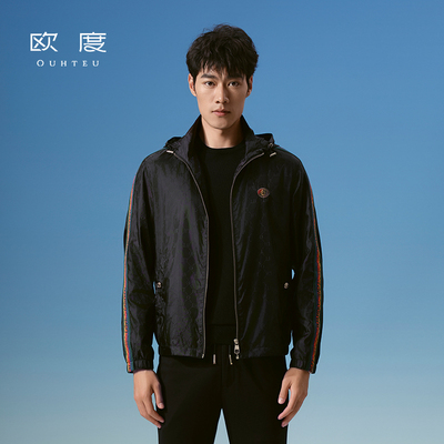 OUHTEU/欧度【锦纶】时尚带帽夹克外套黑修身版春秋季3234