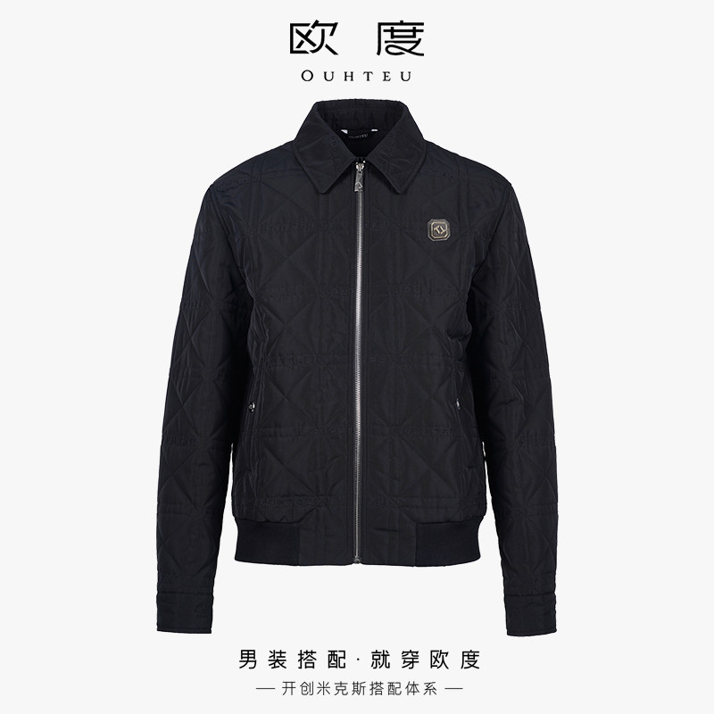 OUHTEU/欧度【聚酯纤维】黑色翻领时尚棉服男士修身版秋冬季3729