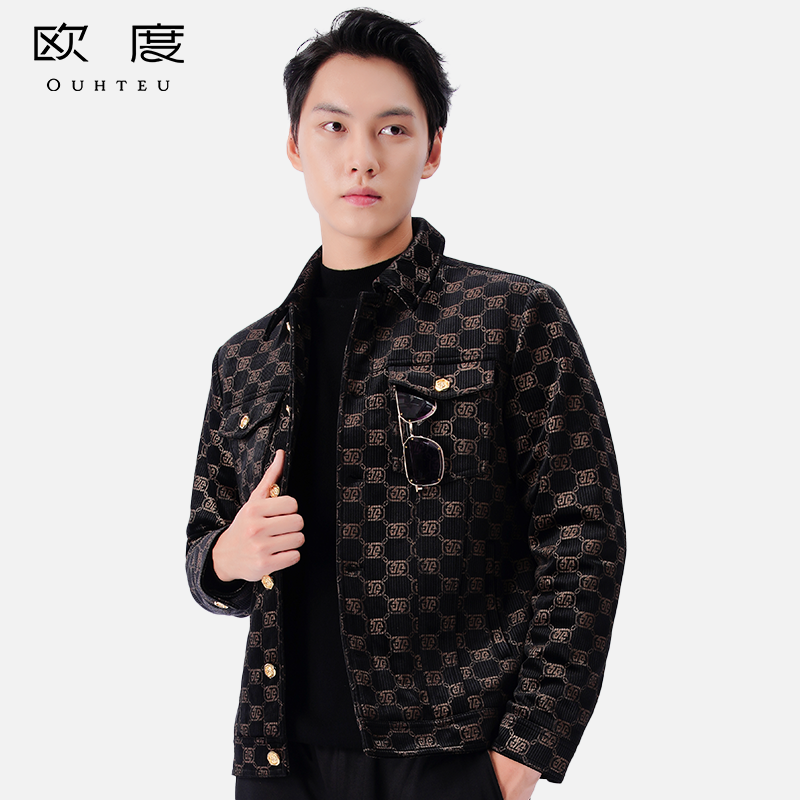 OUHTEU/欧度男士棉服黑色翻领潮流修身版型秋冬季