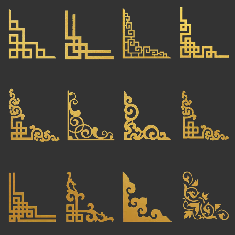 中式对角花墙贴纸环创文化墙布置边角框贴玻璃门橱窗画框装饰贴画