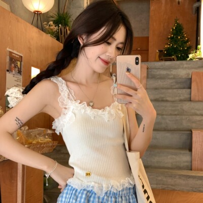 夏季韩版甜辣风时尚遮肉显瘦针织背心胖妹妹大码女装修身吊带上衣