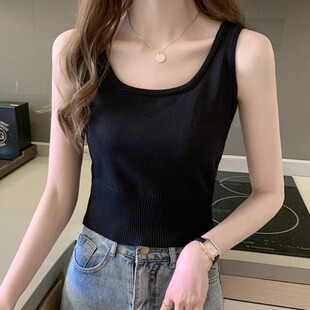 夏季 韩版 女装 胖妹妹纯色百搭圆领针织背心大码 吊带上衣潮 2024新款