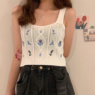 胖妹妹修身 ins风纯欲甜辣刺绣针织背心大码 吊带上衣 夏季 2024新款