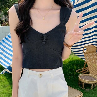 修身 女装 显瘦针织上衣潮 洋气简约纯色百搭吊带背心大码 胖妹妹韩版