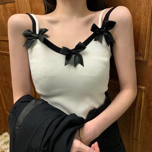 别致针织上衣潮 胖妹妹夏季 设计感辣妹蝴蝶结小众吊带背心大码 女装