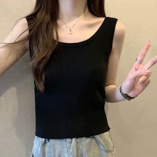 针织吊带背心 夏季 设计感别致纯色百搭圆领打底无袖 上衣胖妹妹大码