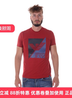 ARMANI JEANS阿玛尼男士品牌红色圆领精品棉短袖T恤6Y6T116J0AZ