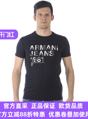 ARMANI JEANS阿玛尼品牌男士灰色圆领时尚精品短袖T恤6X6T126J0AZ