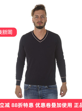 ARMANI JEANS男士蓝色纯棉v领针织衫 A6W05KD商务休闲特惠
