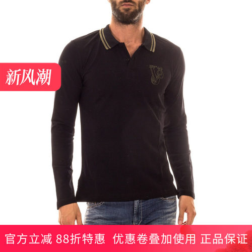 versace精品时尚蓝色长袖polo衫