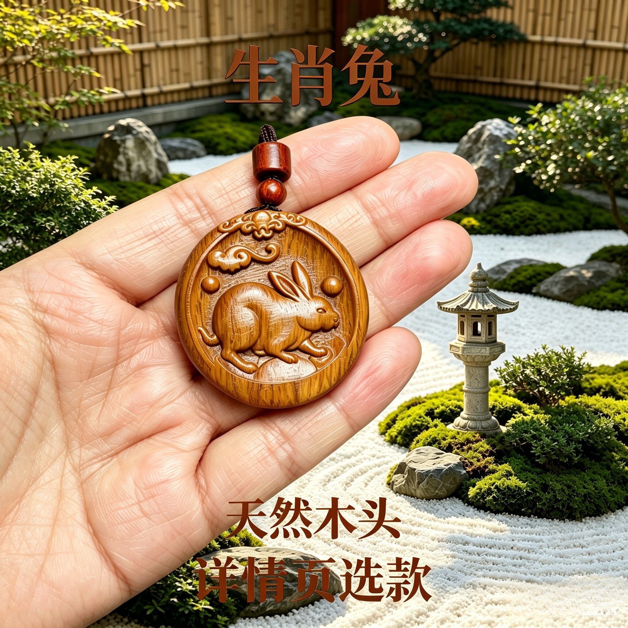 绿檀木十二生肖兔属相吊坠梯形护身符求学木雕兔猪龙鼠狗猴马羊鸡