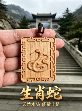柏林禅寺桃木生肖蛇转运护身吊坠