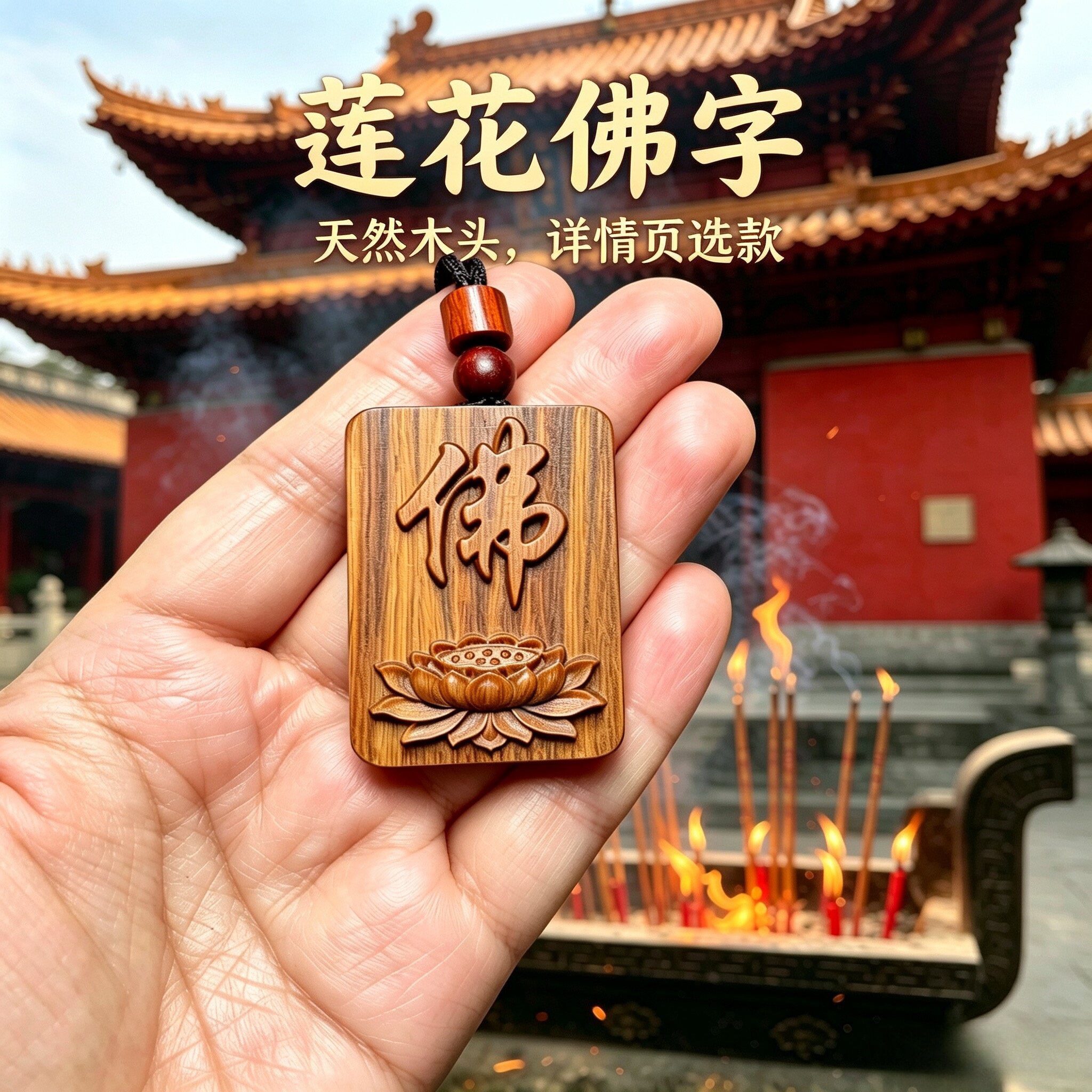 桃木莲花佛字牌吊坠木牌补木梯形求学考试护身护身符文玩平安符