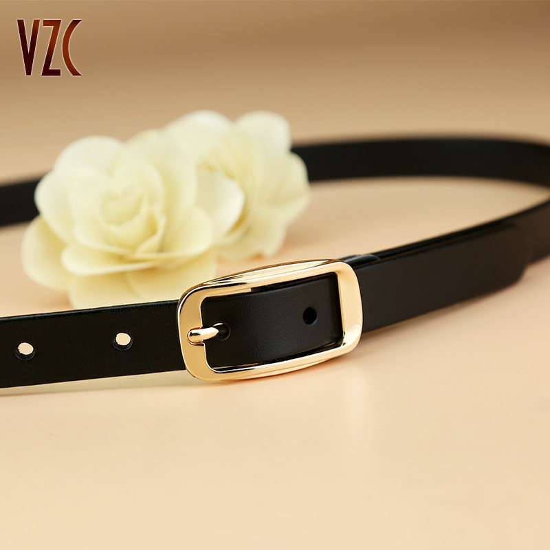 皮带女真皮头层牛皮黑色简约百搭韩国腰带细配裙牛仔裤带酷ins风