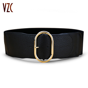 腰封女真皮头层牛皮黑色松紧宽皮带装饰配裙子大衣风衣毛衣宽腰带