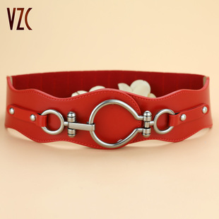 腰封女真皮本命年红色时尚松紧宽皮带马年配裙子大衣束腰外搭腰带