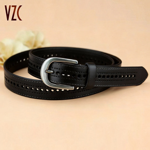 皮带女款真皮头层纯牛皮黑色百搭镂空高级感装饰配裙牛仔裤宽腰带