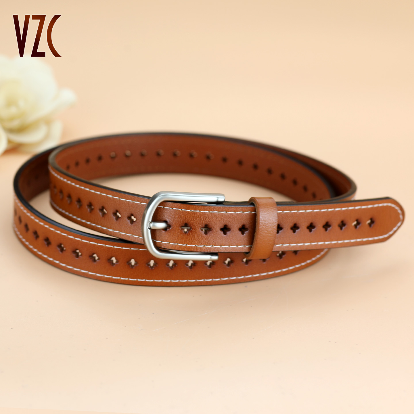 无需打孔！真皮女腰带双色可选